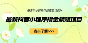 最新抖音小程序撸金躺赚项目，一部手机每天半小时，单个作品变现1300+-九源吧资源站