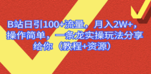 B站日引100+流量，月入2W+，操作简单，一条龙实操玩法-九源吧资源站