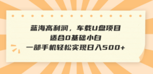 蓝海高利润，车载U盘项目，适合0基础小白，一部手机轻松实现日入500+-九源吧网赚
