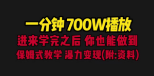 一分钟700W播放 进来学完 你也能做到 保姆式教学 暴力变现（教程+83G素材）-九源吧网赚