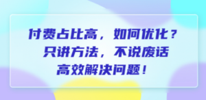 付费 占比高，如何优化？只讲方法，不说废话，高效解决问题-九源吧网赚学院