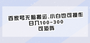 百家号无脑搬运,小白也可操作，日入100-300，可矩阵-九源吧网赚
