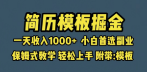 靠简历模板赛道掘金，一天收入1000+小白首选副业，保姆式教学（教程+模板）-九源吧资源站