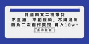 抖音图文二创带货，不直播，不拍视频，不用混剪，图片二次创作变现 月入10w-九源吧网赚学院