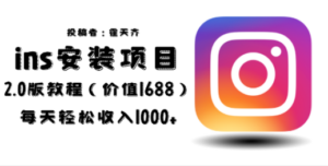 外面收费1688的蓝海ins安装项目2.0每天轻松收入1000+-九源吧网赚