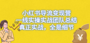 小红书导流变现营，一线实战团队总结，真正实战，全是细节，全平台适用-九源吧网赚