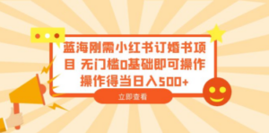 蓝海刚需小红书订婚书项目 无门槛0基础即可操作 操作得当日入500+-九源吧网赚学院