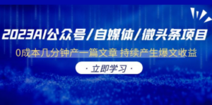 2023AI公众号/自媒体/微头条项目 0成本几分钟产一篇文章 持续产生爆文收益-九源吧网赚