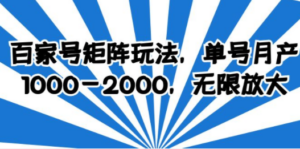 百家号矩阵玩法，单号月产1000-2000，无限放大-九源吧资源站