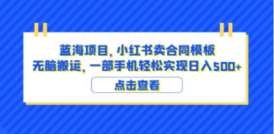 蓝海项目 小红书卖合同模板 无脑搬运 一部手机日入500+（教程+4000份模板）-九源吧网赚