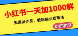 小红书一天加1000群，无需发作品，截留创业粉玩法 （附软件）-九源吧网赚