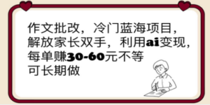 作文批改，冷门蓝海项目，解放家长双手，利用ai变现，每单赚30-60元不等-九源吧资源站