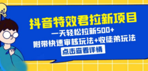 抖音特效君拉新项目 一天轻松拉新500+ 附带快速审核玩法+收徒弟玩法-九源吧网赚