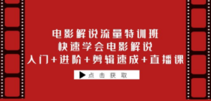 电影解说流量特训班：快速学会电影解说，入门+进阶+剪辑速成+直播课-九源吧资源站