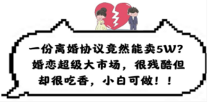 一份离婚协议竟然能卖5W？婚恋超级大市场，很残酷但却很吃香，小白可做-九源吧网赚