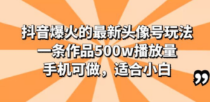 抖音爆火的最新头像号玩法，一条作品500w播放量，手机可做，适合小白-九源吧网赚