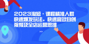 2023淘短·课程精准人群快速爆发玩法，快速高效自创视频及全店运营思维-九源吧网赚