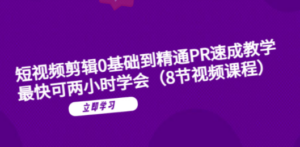 短视频剪辑0基础到精通PR速成教学：最快可两小时学会（8节视频课程）-九源吧资源站
