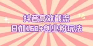 抖音高效截流日加160+创业粉玩法：详细操作实战演示-九源吧网赚学院