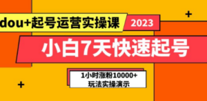 小白7天快速起号：dou+起号运营实操课，实战1小时涨粉10000+玩法演示-九源吧网赚