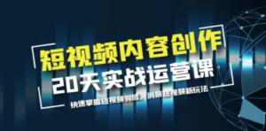 短视频内容创作20天实战运营课，快速掌握短视频领域，洞察短视频新玩法-九源吧网赚