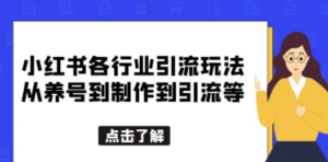 小红书各行业引流玩法，从养号到制作到引流等，一条龙分享给你-九源吧网赚