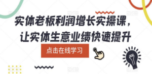 实体老板利润-增长实战课，让实体生意业绩快速提升-九源吧网赚