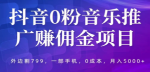 抖音0粉音乐推广赚佣金项目，外边割799，一部手机0成本就可操作，月入5000+-九源吧网赚