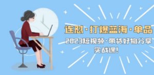 连怼·打爆蓝海·单品，2023短视频·带货好物分享·实战课-九源吧资源站
