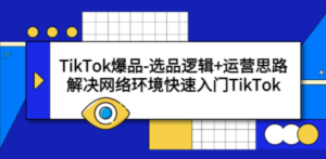 TikTok爆品-选品逻辑+运营思路：解决网络环境快速入门TikTok-九源吧网赚