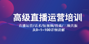 高级直播运营培训 直播运营/话术/短视频/投流/三频共振 从0~1~100详细讲解-九源吧网赚