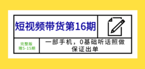短视频带货第16期：一部手机，0基础听话照做，保证出单 (完整版 赠5-15期)-九源吧网赚