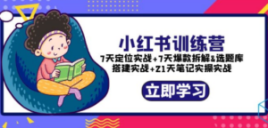 小红书训练营：7天定位实战+7天爆款拆解+选题库搭建实战+21天笔记实操实战-九源吧网赚