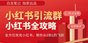 【白龙笔记】价值980元的《小红书运营和引流课》，日引100高质量粉-九源吧网赚