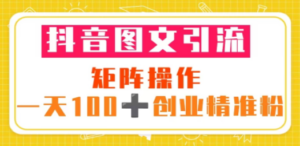 抖音图文引流 矩阵操作 一天100+创业精准粉（5节视频课+素材模板）-九源吧资源站