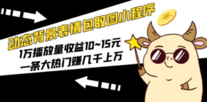 动态背景表情包取图小程序，1万播放量收益10~15元，一条大热门赚几千上万-九源吧网赚