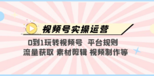 视频号实操运营，0到1玩转视频号 平台规则 流量获取 素材剪辑 视频制作等-九源吧网赚