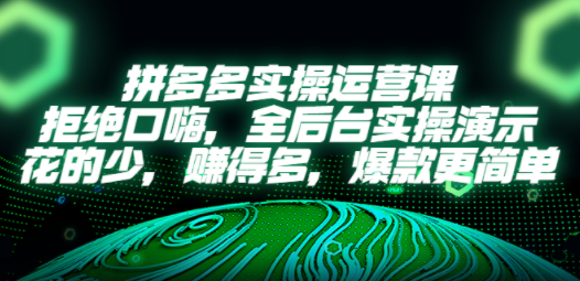 拼多多实操运营课：拒绝口嗨，全后台实操演示，花的少，赚得多，爆款更简单-九源吧网赚学院