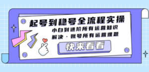 起号到稳号全流程实操，小白到进阶所有运营知识，解决·账号所有运营难题-九源吧网赚学院