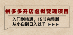 拼多多开店虚拟变现项目：入门到精通，从小白到日入过千（15节完整版）-九源吧网赚
