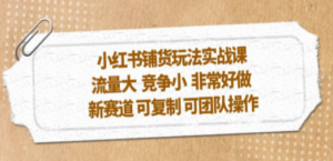 小红书铺货玩法实战课，流量大 竞争小 非常好做 新赛道 可复制 可团队操作-九源吧网赚