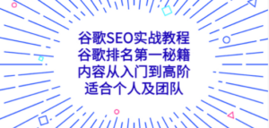 谷歌SEO实战教程：谷歌排名第一秘籍，内容从入门到高阶，适合个人及团队-九源吧网赚学院