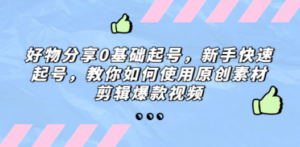 好物分享0基础起号，新手快速起号，教你如何使用原创素材剪辑爆款视频-九源吧网赚