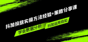 抖加投放实操方法经验+策略分享课，学会数据分析，抖加运用自如-九源吧网赚学院