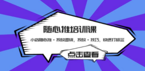 随心推培训课：小店随心推·投放逻辑，投放·技巧，快速打标签-九源吧网赚