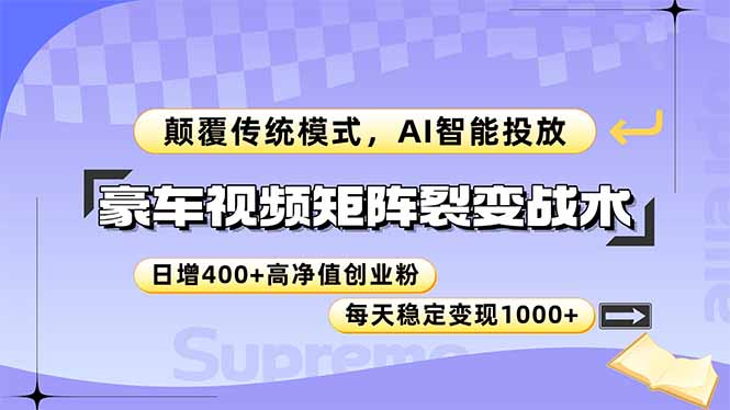 豪车视频矩阵裂变战术，颠覆传统模式，AI智能投放，日增400+高净值创业…-九源吧网赚