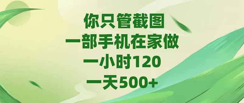 你只管截图，一部手机在家做，一小时120，-天500+-九源吧网赚学院