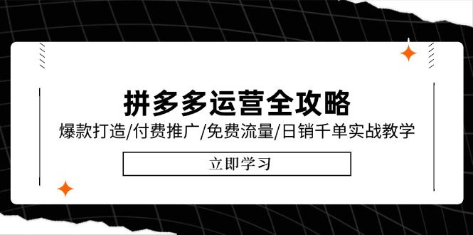 拼多多运营全攻略，爆款打造/付费推广/免费流量/日销千单实战教学/6月更新-九源吧网赚