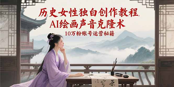历史女性独白创作教程，AI绘画声音克隆术，10万粉账号运营秘籍-九源吧资源站