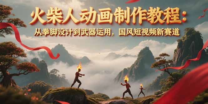 火柴人动画制作教程：从拳脚设计到武器运用，国风短视频新赛道-九源吧网赚学院